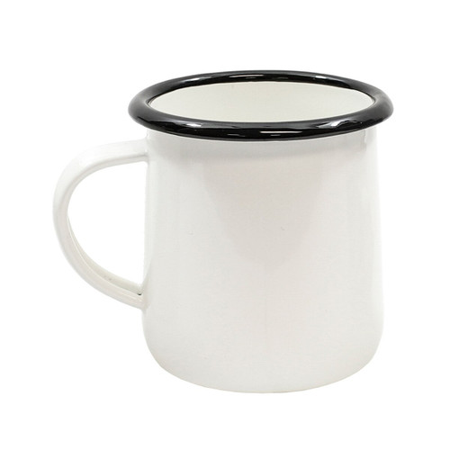 TableCraft Products 80009 12 Oz. Vitreous Porcelain Enamel Coated Steel Creamy White With Black Rim Enamelware Collection Mug