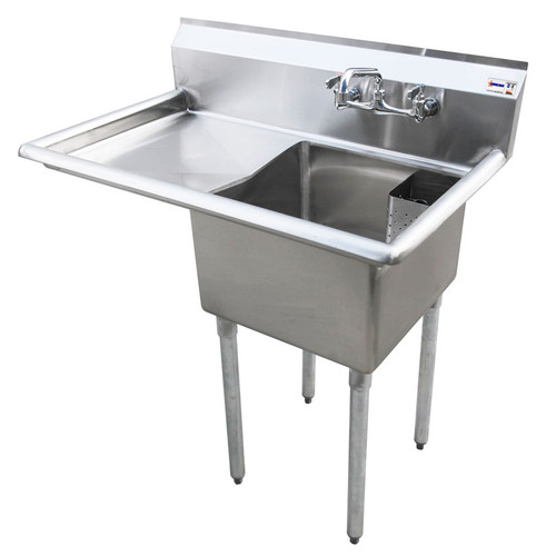 Omcan USA 25263 Stainless Steel 8" Center Faucet Holes Left Drain Board Pot Sink