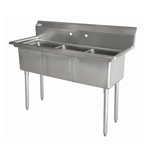 Omcan USA 43758 35" W Stainless Steel 18 Gauge Three Compartment with Drainboards Pot Sink