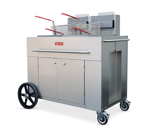 Omcan USA 47355 40 Lbs. Stainless Steel Fryer Outdoor Portable Fryer Double Tank Propane - 186,000 BTU