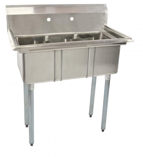 Omcan USA 39761 Stainless Steel (2) 1" Center Faucet Holes Left and Right Drain Board Space Saver Sink