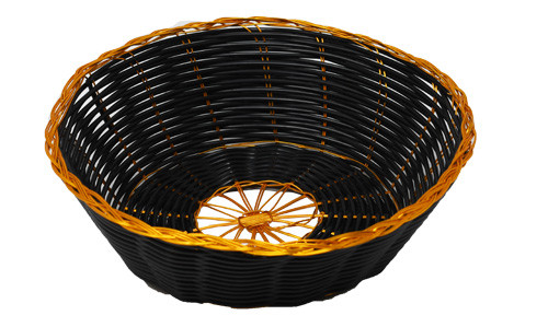 Omcan USA 47192 8.25″ D x 2.25″ W Black Golden Trim Round Woven Basket