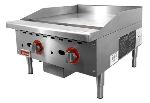 Omcan USA 47371 Stainless Steel 2 Burners Natural Gas Countertop 24" Griddle - 56,000 BTU
