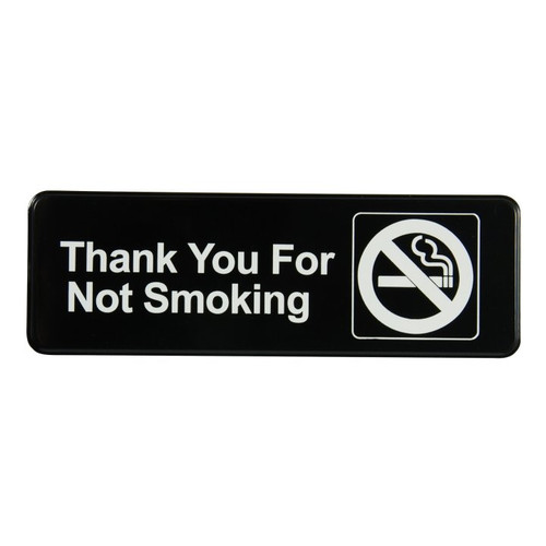 Vollrath 4521 3" x 9" White on Black Thank You For Not Smoking Sign
