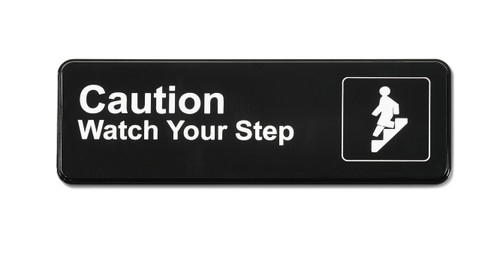 Vollrath 4544 3" x 9" White on Black Caution / Watch Your Step Sign