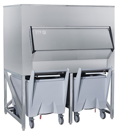 ITV Ice Makers SCD-1400 1360 Lbs. Stainless Steel 60" W Ice Storage Bin with Carts