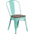 Flash Furniture ET-3534-MINT-WD-GG Mint Green Metal Curved Back with Vertical Slat Textured Wood Seat Stacking Side Chair