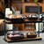 TableCraft Products 10718 17-3/10" x 8" x 18"H Two-Tier Rectangular Collapsible Acacia Wood Black Powder Coated Metal Frame Display Stand