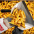 TableCraft Products FFD8 9-1/4" W x 2-1/4" H Black Dual Handle Stainless Steel French Fry Scoop