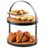 TableCraft Products 10719 12" x 11-2/5" x 16" Two-Tier Round Collapsible Acacia Wood Black Powder Coated Metal Frame Display Stand