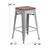 Flash Furniture CH-31320-24-SIL-GG 500 Lb. Galvanized Steel Backless Square Seat Bar Stool