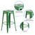 Flash Furniture CH-31320-30-GN-GG Green Galvanized Steel Drain Hole In Seat Backless Bar Stool