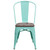 Flash Furniture ET-3534-MINT-WD-GG Mint Green Metal Curved Back with Vertical Slat Textured Wood Seat Stacking Side Chair