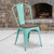 Flash Furniture ET-3534-MINT-WD-GG Mint Green Metal Curved Back with Vertical Slat Textured Wood Seat Stacking Side Chair