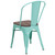 Flash Furniture ET-3534-MINT-WD-GG Mint Green Metal Curved Back with Vertical Slat Textured Wood Seat Stacking Side Chair