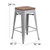 Flash Furniture CH-31320-24-SIL-WD-GG Silver Textured Wood Seat With Galvanized Steel Counter Height Backless Bar Stool