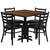 Flash Furniture HDBF1016-GG 36" Dia. x 30" H Walnut Laminate Finish Square Table Set with 4 Metal Ladder Back Bar Stools