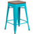 Flash Furniture ET-BT3503-24-CB-WD-GG Teal Blue Galvanized Steel Drain Hole In Seat Counter Height Backless Bar Stool