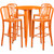 Flash Furniture CH-51090BH-4-30VRT-OR-GG 30" Dia. x 41" H Orange Metal Round Bar Height Table and 4 Bar Stool Set