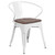 Flash Furniture CH-31270-WH-WD-GG White Metal Back with Arms Vertical Slat Wood Seat Bistro Style Stacking Armchair