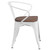 Flash Furniture CH-31270-WH-WD-GG White Metal Back with Arms Vertical Slat Wood Seat Bistro Style Stacking Armchair