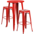 Flash Furniture CH-51080BH-2-30SQST-RED-GG 24" Dia. x 41" H Red Metal Round Bar Height Table and 2 Bar Stool Set
