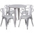 Flash Furniture CH-51090TH-4-18ARM-SIL-GG 30" Dia. x 29 1/2" H Silver Metal Round Table and 4 Chair Set