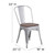 Flash Furniture CH-31230-SIL-WD-GG Silver Metal Curved Back with Vertical Slat Textured Wood Seat Stacking Side Chair