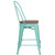 Flash Furniture ET-3534-24-MINT-WD-GG 40.25" H Mint Green Galvanized Steel Counter Height Curved Back With Vertical Slat Bar Stool
