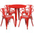 Flash Furniture CH-51090TH-4-18ARM-RED-GG 30" Dia. x 29 1/2" H Red Metal Round Table and 4 Chair Set