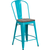 Flash Furniture ET-3534-24-CB-WD-GG 24" H Teal Blue Galvanized Steel Counter Height Curved Back With Vertical Slat Bar Stool