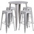 Flash Furniture CH-51090BH-4-30SQST-SIL-GG 30" Dia. x 41" H Silver Metal Round Bar Height Table and 4 Bar Stool Set
