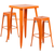 Flash Furniture CH-31330B-2-30SQ-OR-GG 27 3/4" W x 27 3/4" D x 40" H Orange Galvanized Steel Square Bar Height Table and 2 Chairs Set