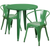 Flash Furniture CH-51090TH-2-18ARM-GN-GG 30" Dia. x 29 1/2" H Green Metal Round Table and 2 Chair Set