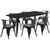 Flash Furniture ET-CT005-6-70-BK-GG Black Steel Rectangular Table Set with 6 Chairs