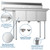 Koolmore SC121610-12L3 51" W 18 Gauge Galvanized 3 Compartments Sink
