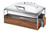 Cal-Mil 3705-49 23" W x 17 1/2" D x 13 3/4" H 8 Qt. Rectangular Walnut Windguards Chrome Frame Mid-Century Chafing Dish