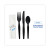 Essendant BWKFKTNSHWPSBLA 11.02" W Black Plastic Six-Piece Cutlery Kit Heavyweight Fork Knife Napkin Pepper Salt and Spoon - 250 per Carton