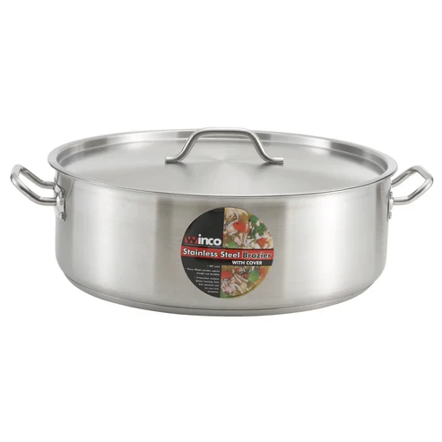 Winco SSLB-10 10 Qt. Aluminum Round Premium Brazier With Cover