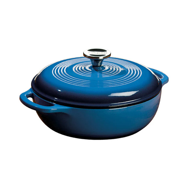 Lodge EC3D33 3 Qt. Blue Porcelain Enameled Cast Iron Round Dutch