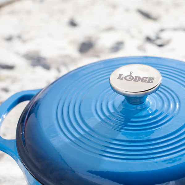 Lodge EC3D33 3 Qt. Blue Porcelain Enameled Cast Iron Round Dutch
