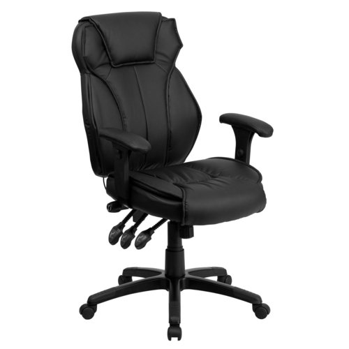Embroidered High Back Leather Executive Swivel Chair with Memory Foam Padding with Arms - Thumbnail 4