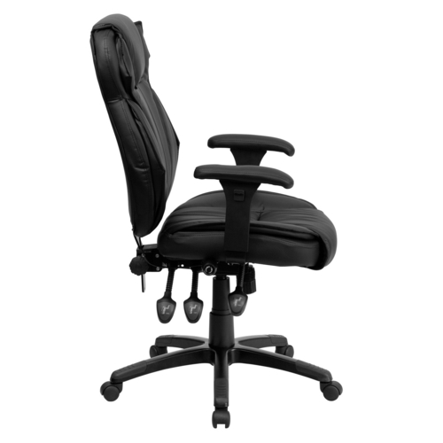 Embroidered High Back Leather Executive Swivel Chair with Memory Foam Padding with Arms - Thumbnail 2