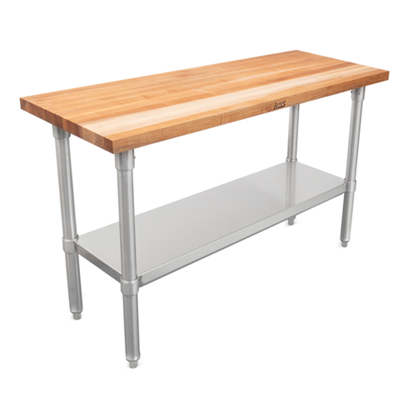 John Boos High-Quality Maple Wood Top Work Table with Galvanized Steel  Base, 60 x 30 x 1.5-Inches