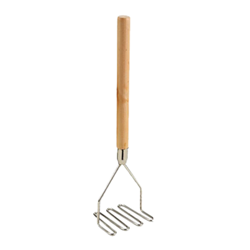 Thunder Group 18 Chrome Plated Round-Faced Potato Masher with Wood Handle