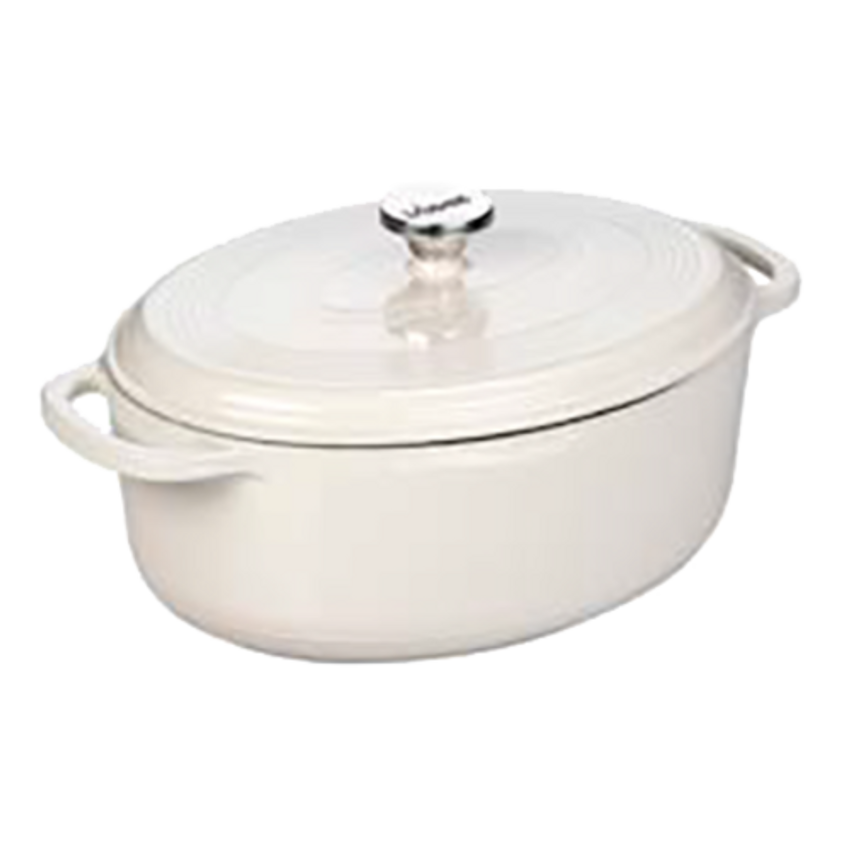 Lodge EC7OD13 7 Qt. Round Oyster White Porcelain Enameled Cast