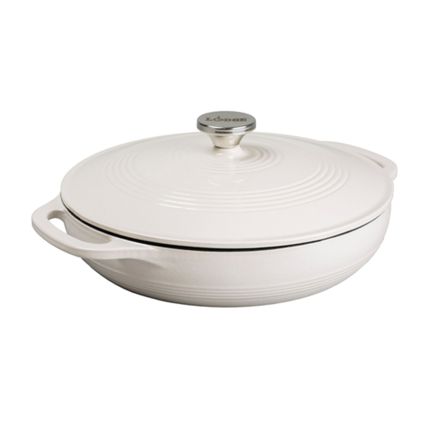 Lodge EC3CC13 3.6 Qt. Oyster White Porcelain Enameled Cast Iron Round  Casserole with Cover - Culinary Depot