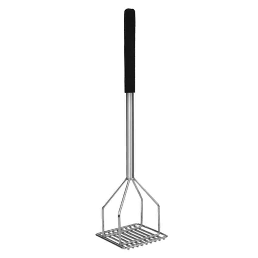 Thunder Group 18 Chrome Plated Square-Faced Potato Masher with Wood Handle