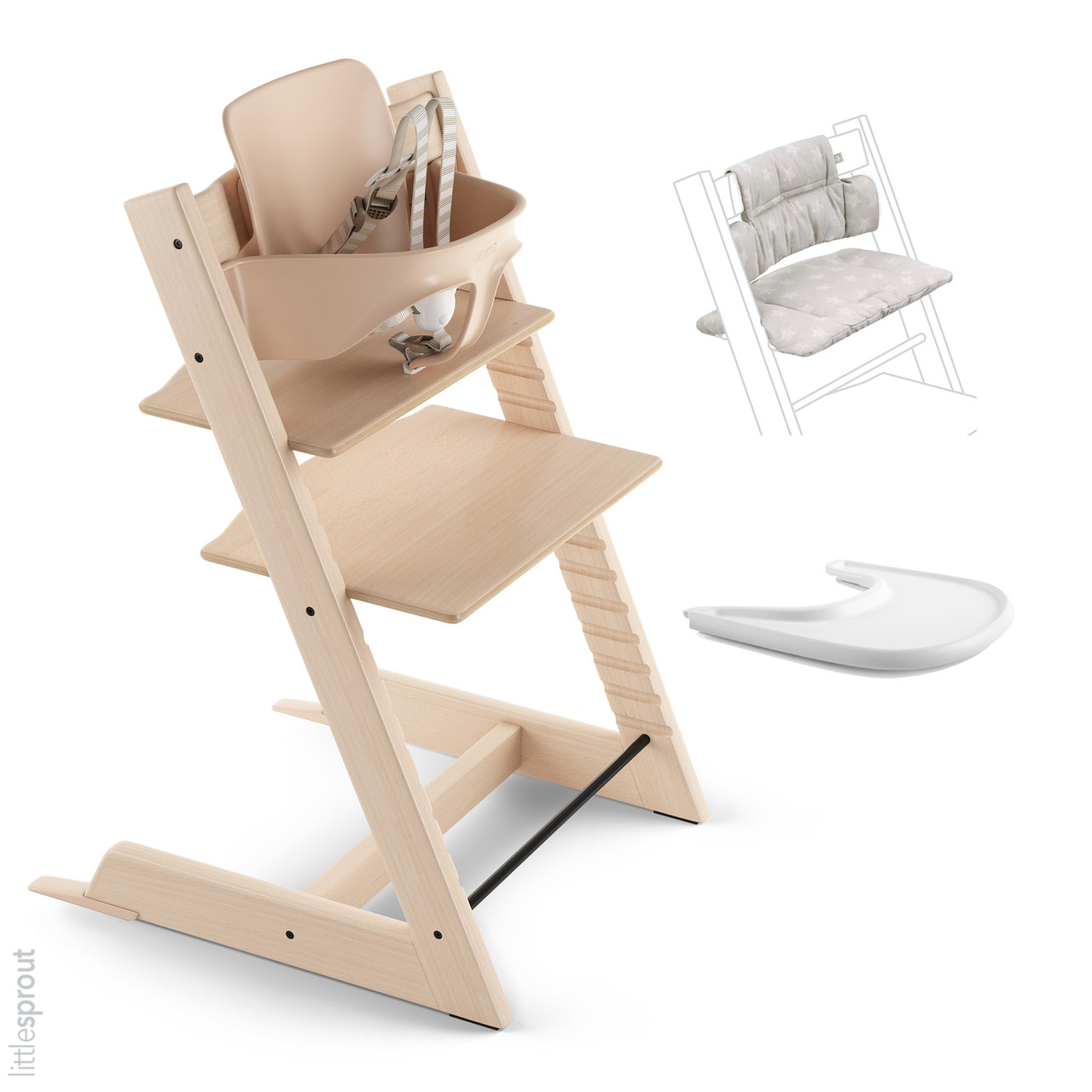 Stokke® Tripp Trapp® High Chair Complete in Natural w/ White Tray & Stars  Grey Cushion