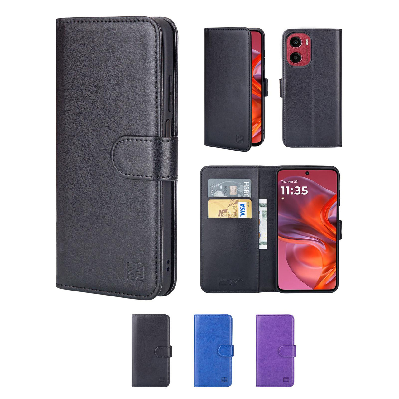 Pixfab Leather Wallet Case For Motorola Moto G05 / E15 - RFID Blocking Flip Cover